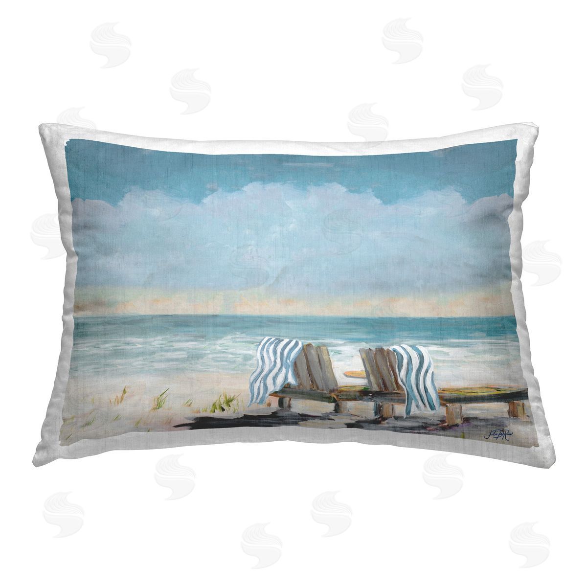 Julie DeRice Peaceful Beach Chairs Printed Plush Polyester Throw Pillow