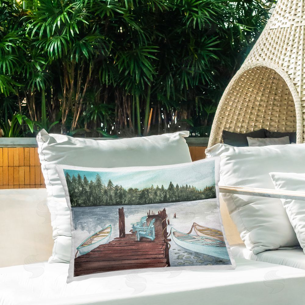 Elizabeth Medley Canoes at Lake Dock Outdoor Quick-Dry Polyester Printed Throw Pillow in Back Yard