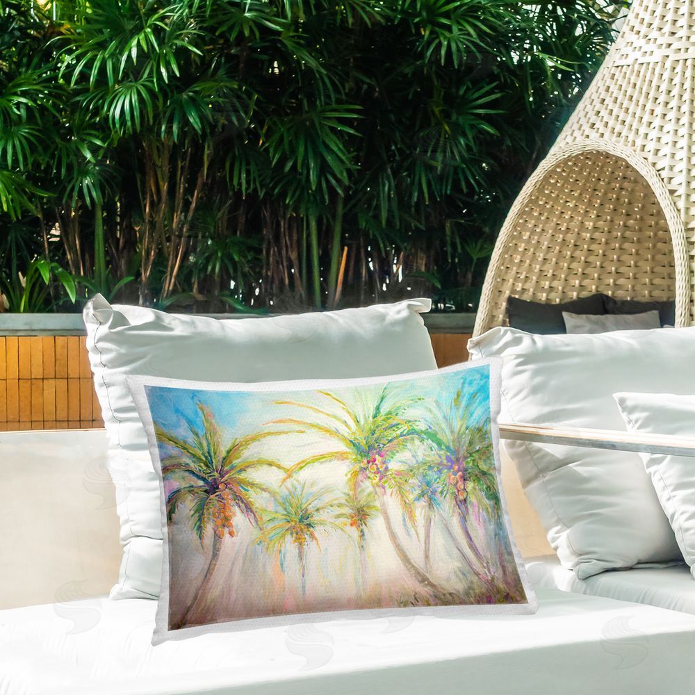 Diannart Swaying Palms Abstract Outdoor Quick-Dry Polyester Printed Throw Pillow in Back Yard