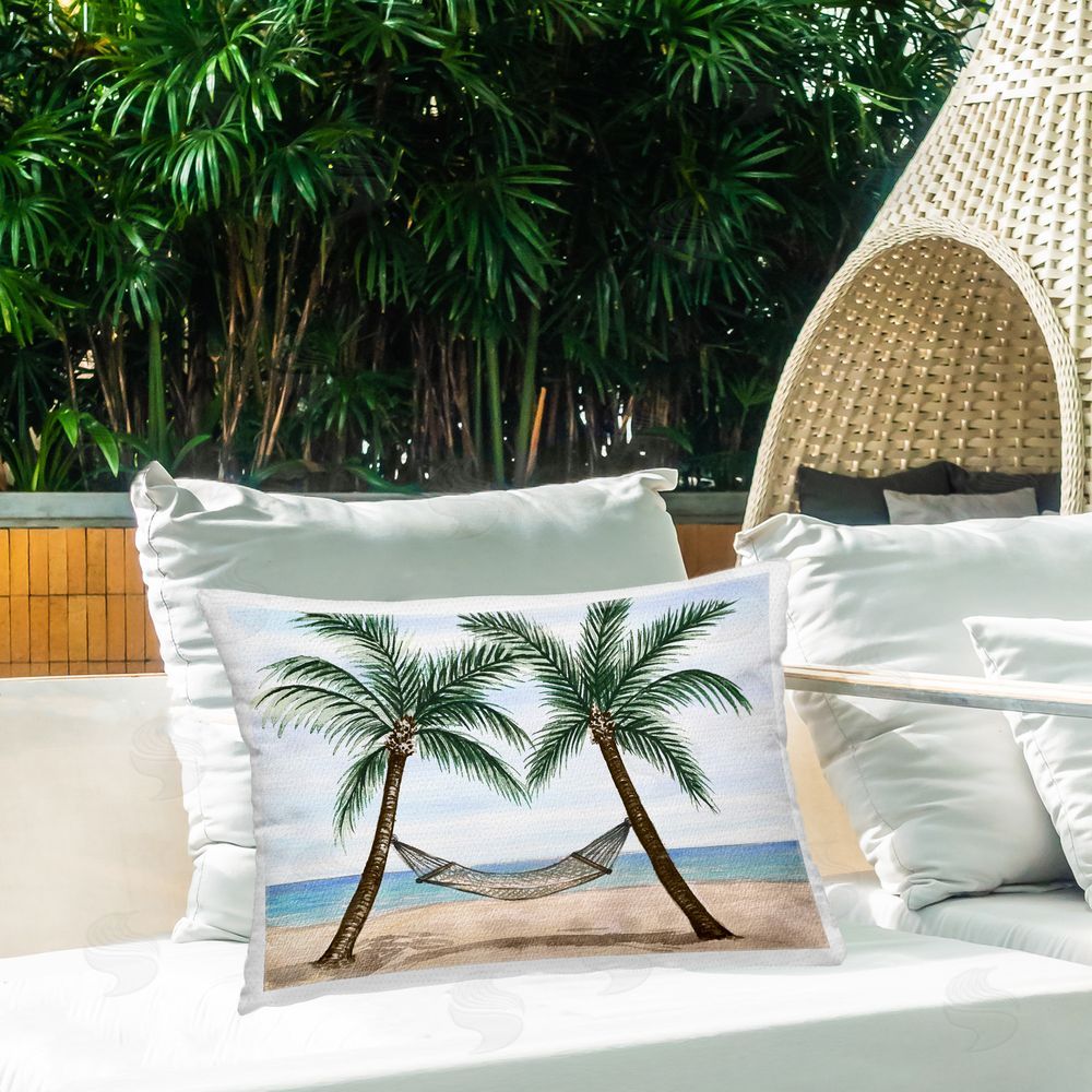 Nicholas Biscardi Hammock Between Palms Outdoor Quick-Dry Polyester Printed Throw Pillow in Back Yard