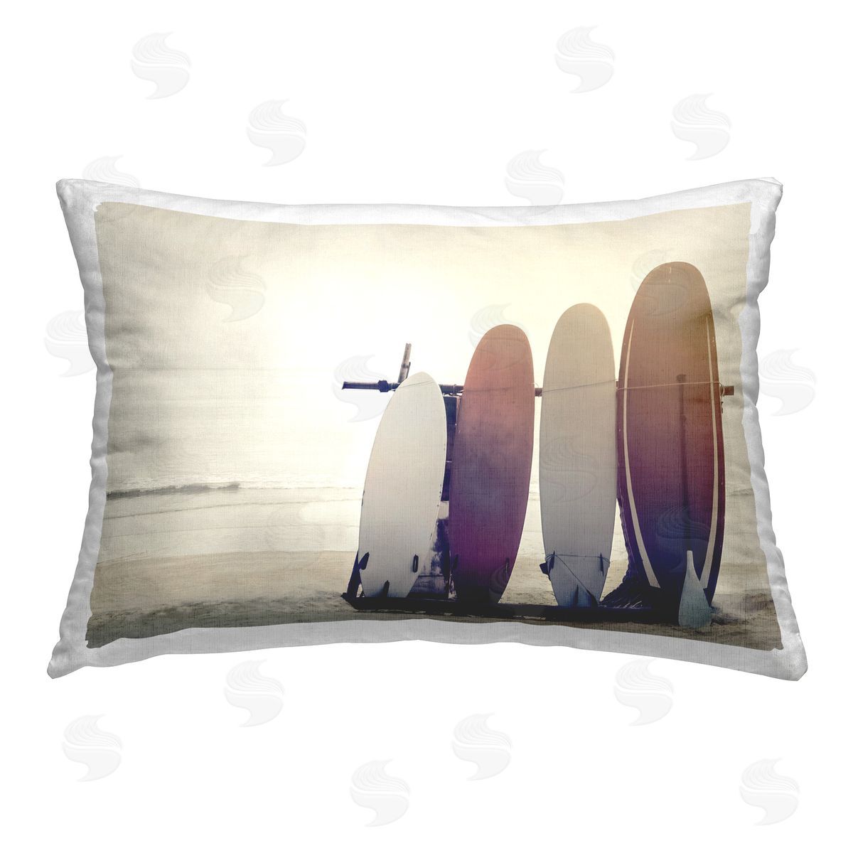 Mike Calascibetta Beach Surfboards Leaning Printed Plush Polyester Throw Pillow