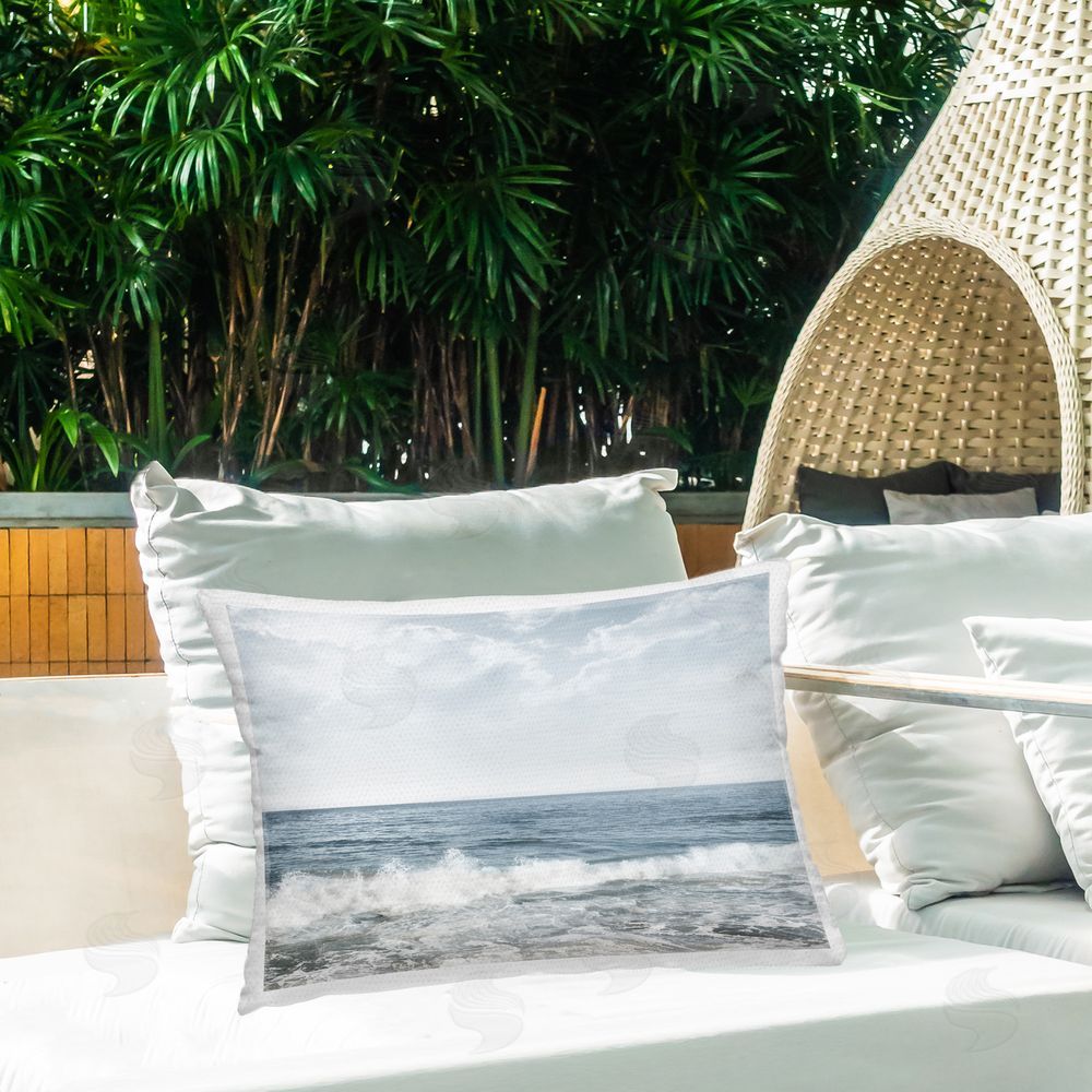 Mike Calascibetta Splashing Waves Beach Outdoor Quick-Dry Polyester Printed Throw Pillow in Back Yard