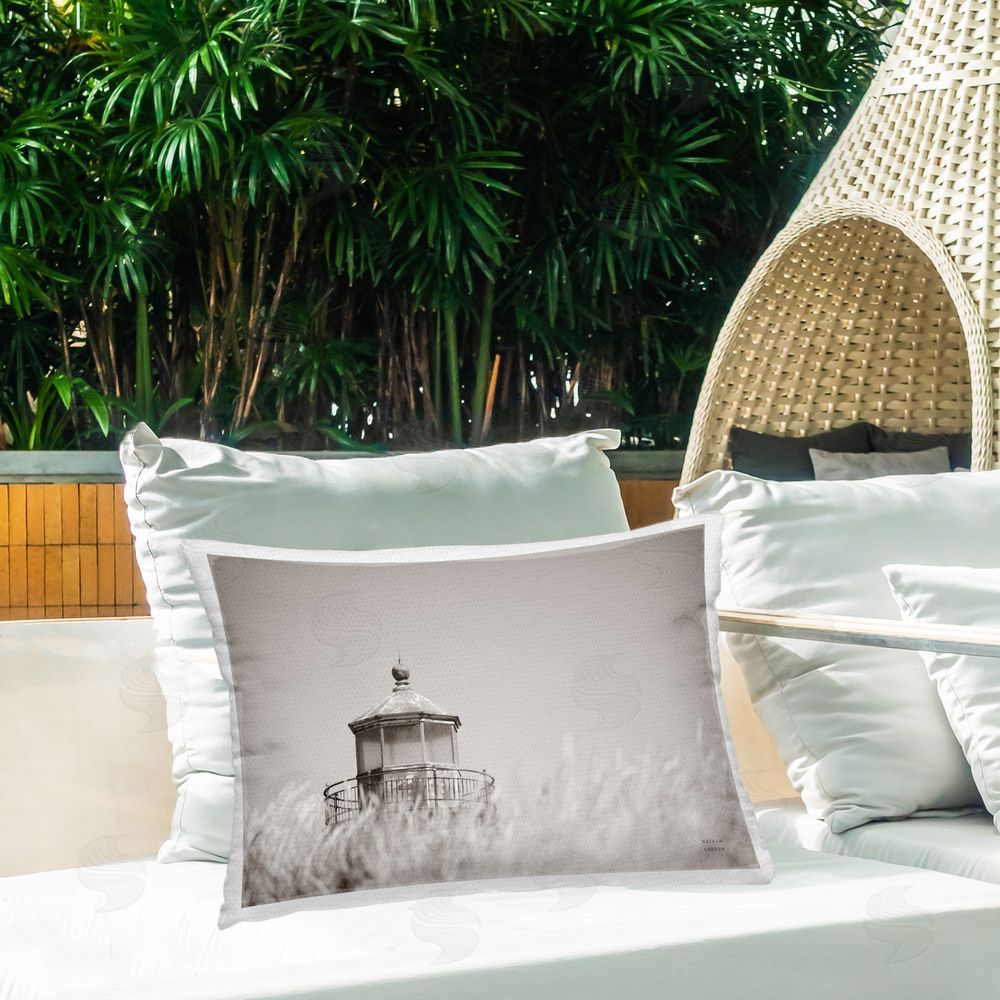 Nathan Larson Swaying Reeds & Lighthouse Outdoor Quick-Dry Polyester Printed Throw Pillow in Back Yard