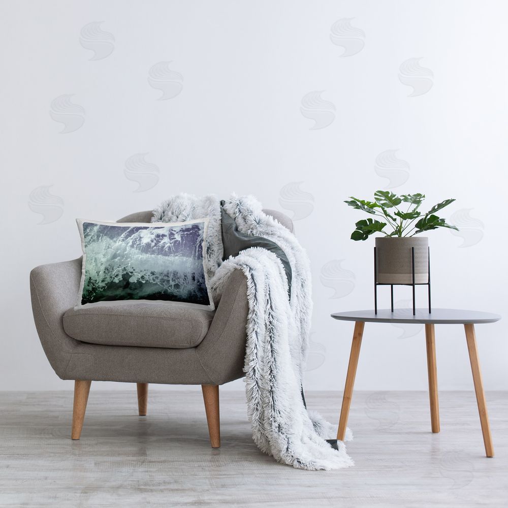 Nathan Larson Splashing Blue Waves Printed Plush Polyester Throw Pillow On Chair