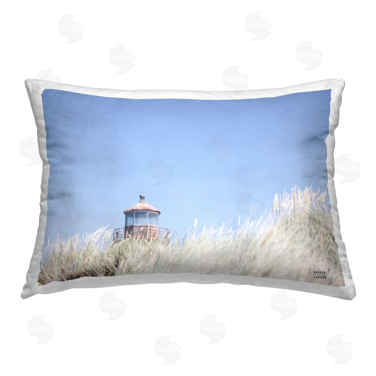 Nathan Larson Peering Over Lighthouse Printed Plush Polyester Throw Pillow