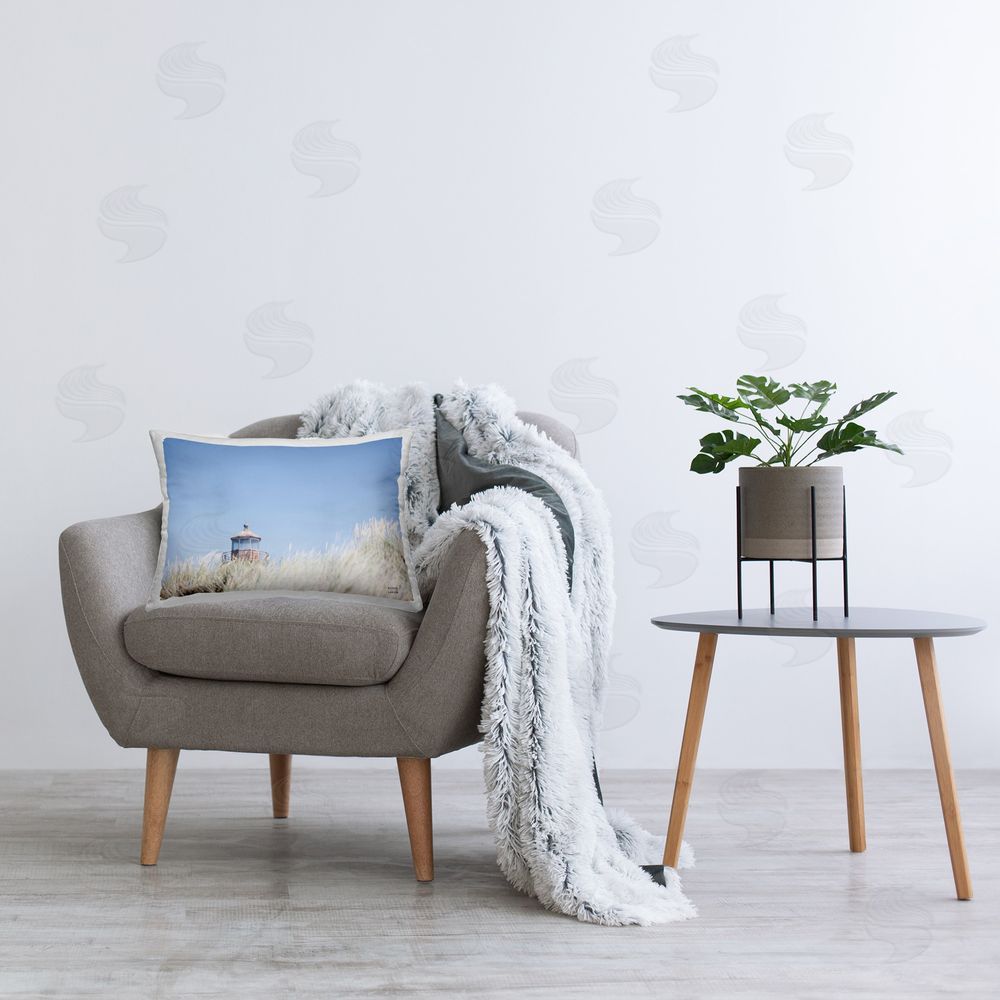 Nathan Larson Peering Over Lighthouse Printed Plush Polyester Throw Pillow On Chair