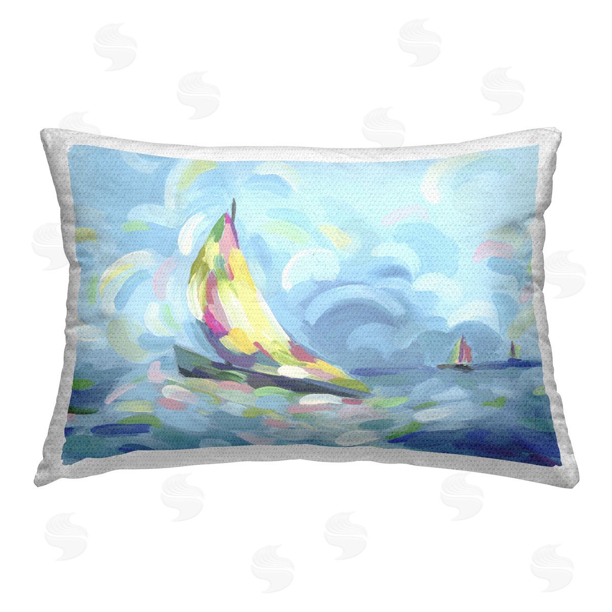 June Erica Vess Paint Swirled Sailboats Outdoor Quick-Dry Polyester Printed Throw Pillow