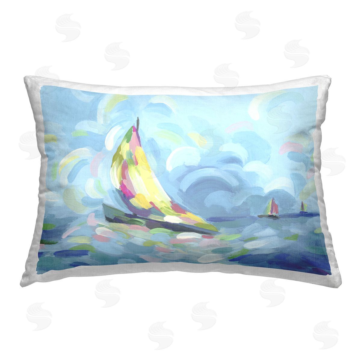 June Erica Vess Paint Swirled Sailboats Printed Plush Polyester Throw Pillow