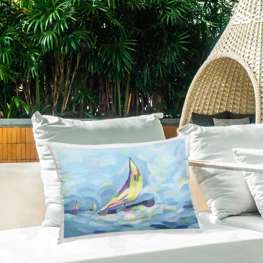 June Erica Vess Sailing Swirling Sea Outdoor Quick-Dry Polyester Printed Throw Pillow in Back Yard