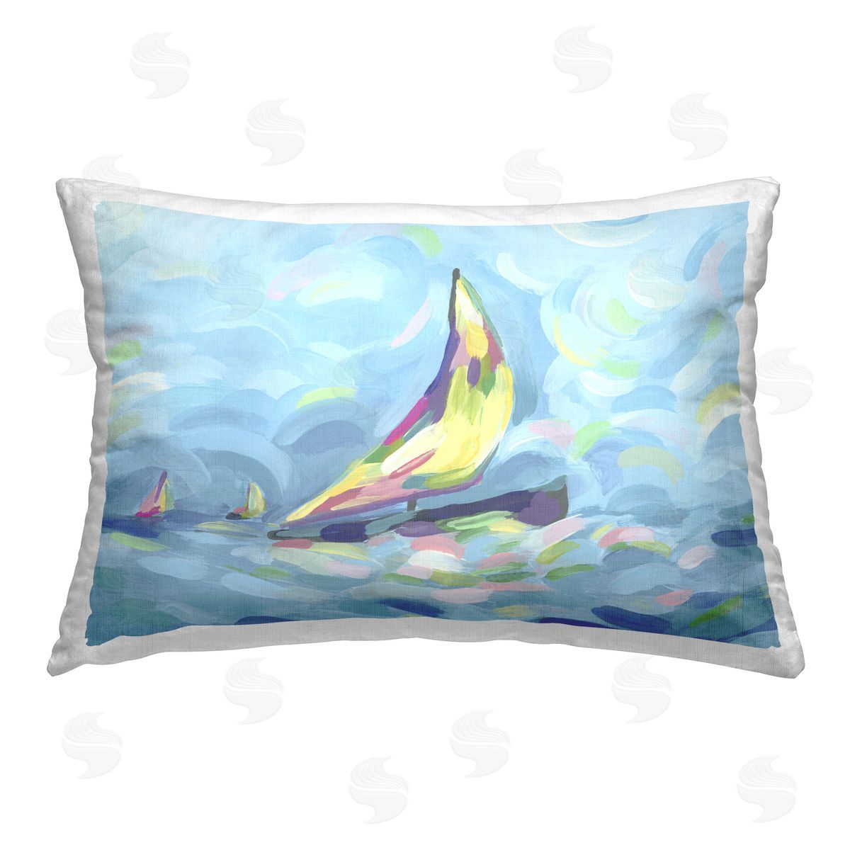 June Erica Vess Sailing Swirling Sea Printed Plush Polyester Throw Pillow