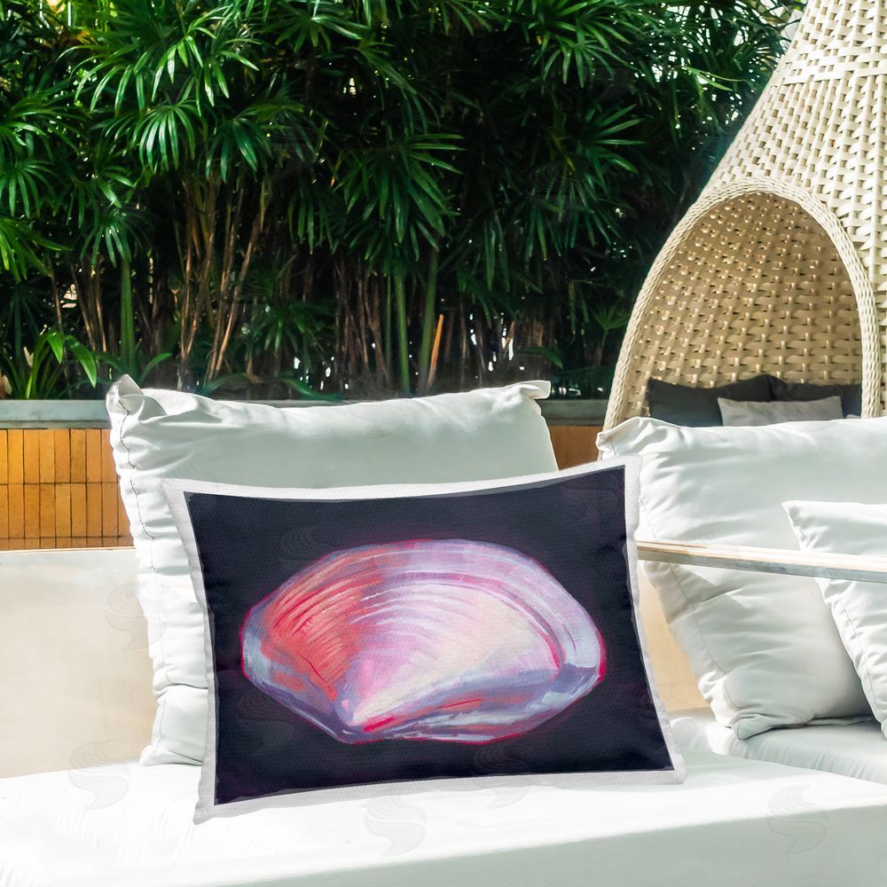 Grace Popp Pink Clam on Black Outdoor Quick-Dry Polyester Printed Throw Pillow in Back Yard