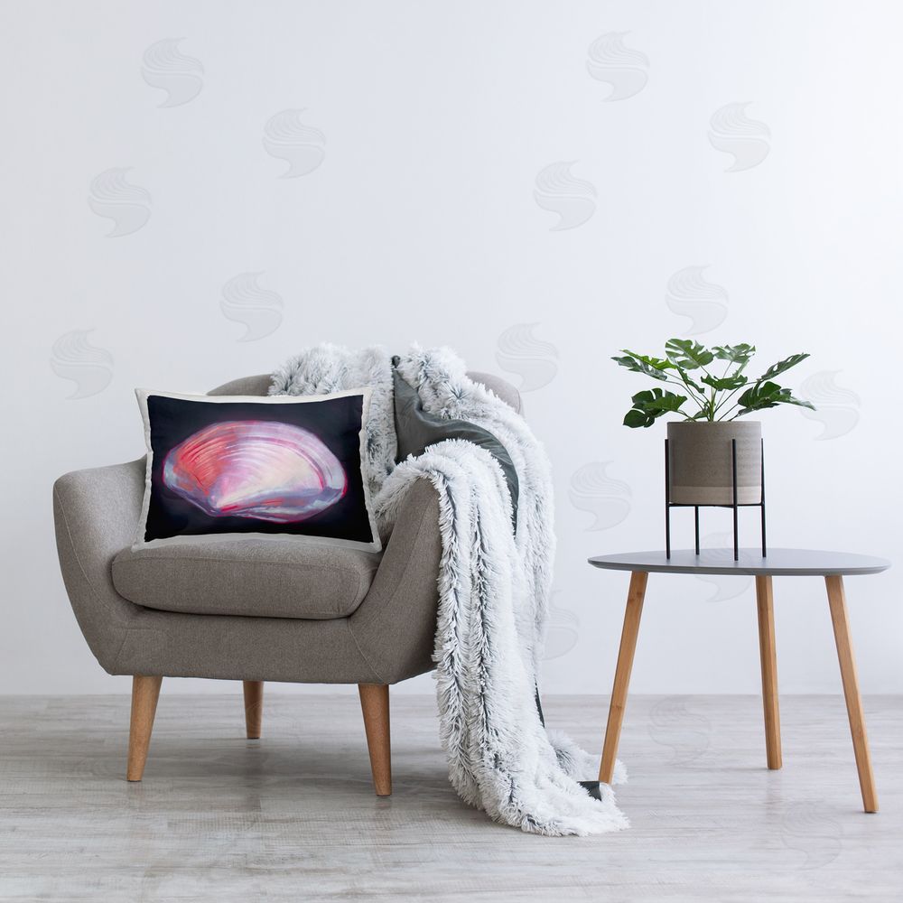 Grace Popp Pink Clam on Black Printed Plush Polyester Throw Pillow On Chair