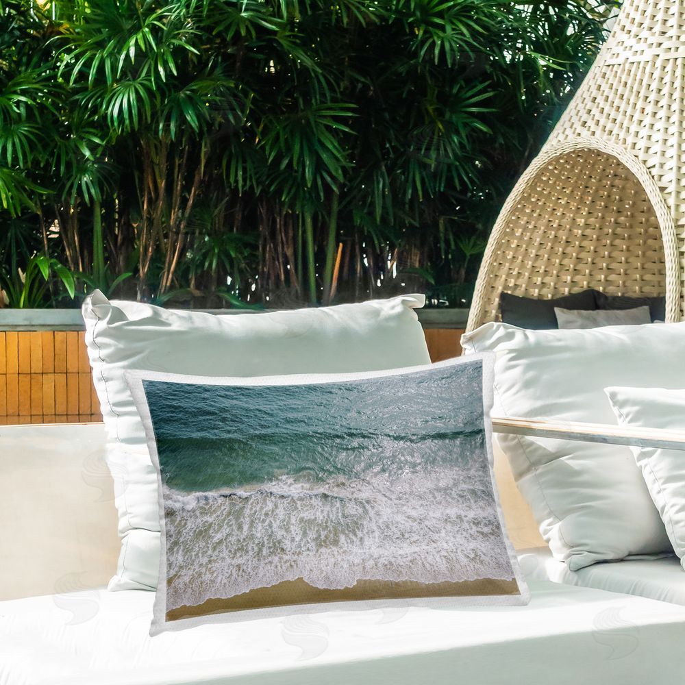 Justine Milton Coastal Sea Waves Outdoor Quick-Dry Polyester Printed Throw Pillow in Back Yard