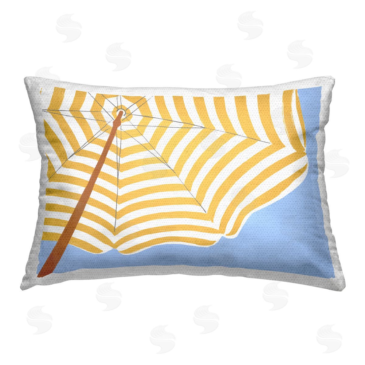 June Erica Vess Yellow & White Umbrella Outdoor Quick-Dry Polyester Printed Throw Pillow