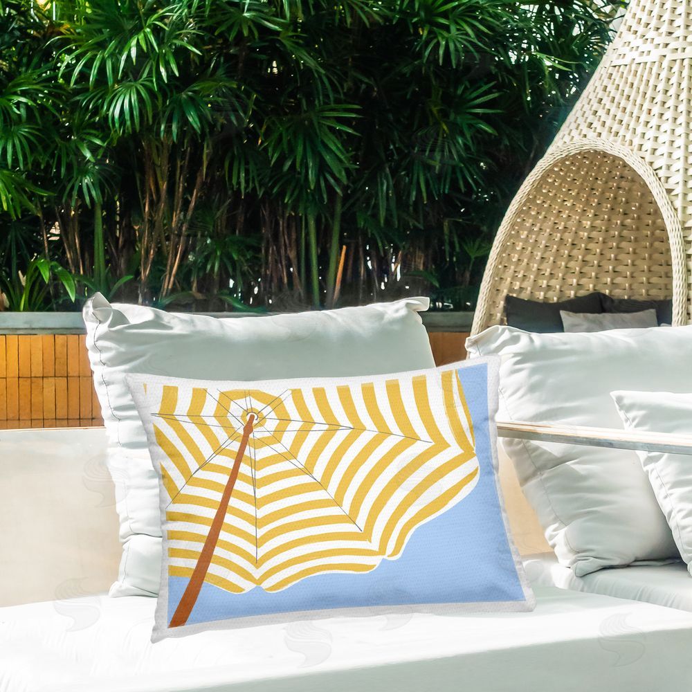 June Erica Vess Yellow & White Umbrella Outdoor Quick-Dry Polyester Printed Throw Pillow in Back Yard