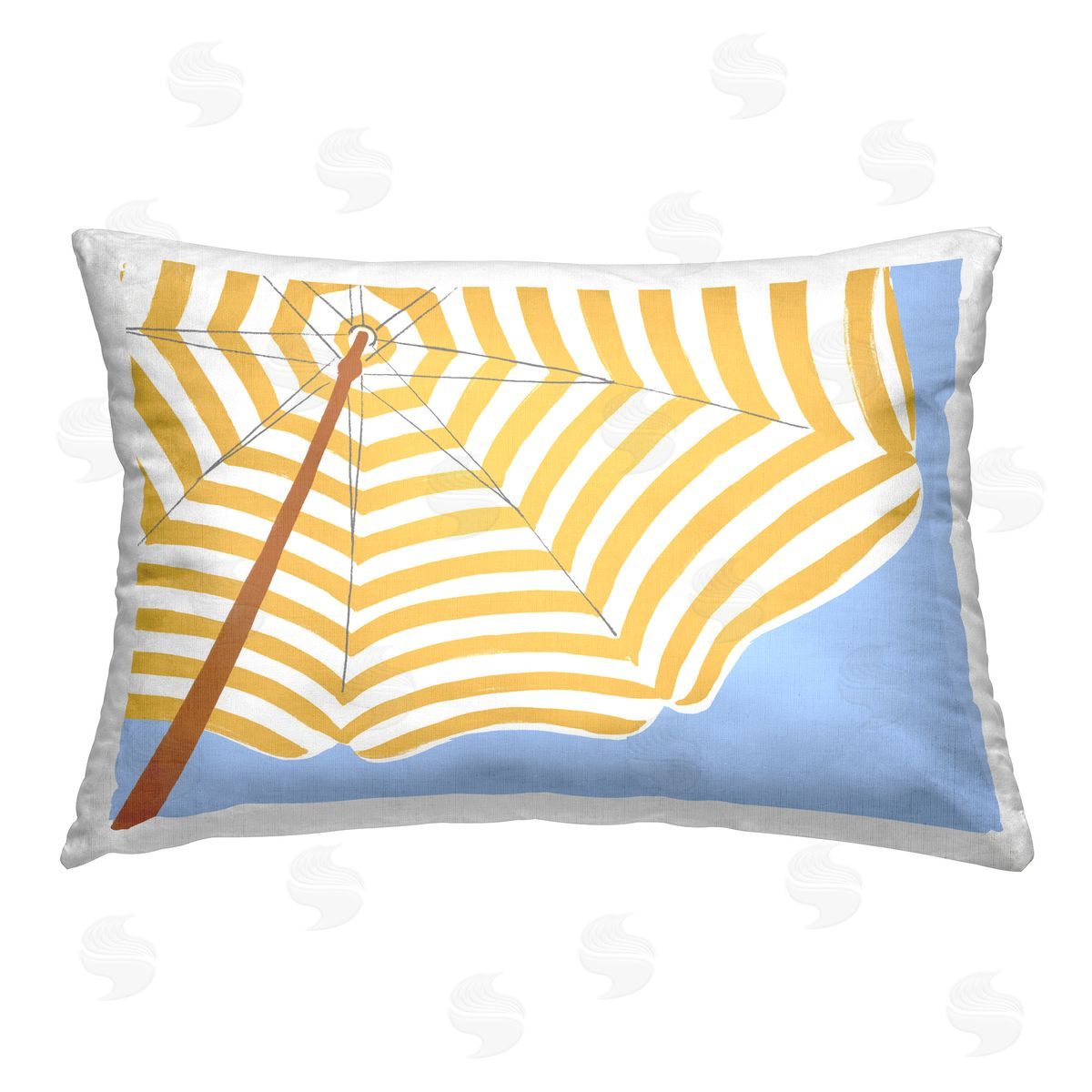 June Erica Vess Yellow & White Umbrella Printed Plush Polyester Throw Pillow