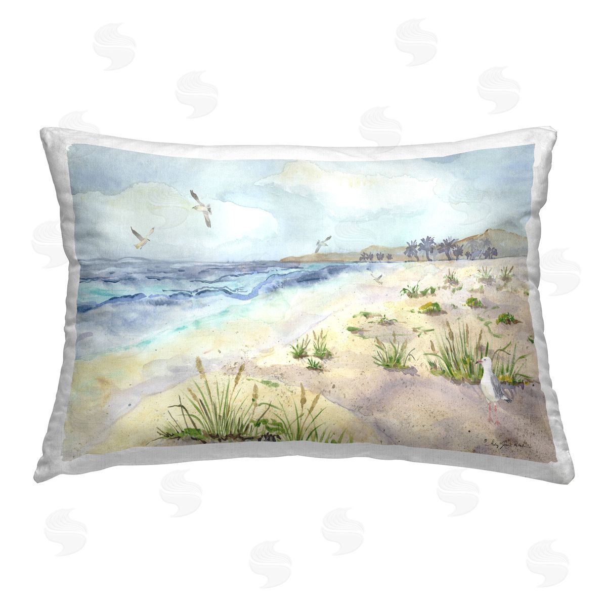 Audrey Jeanne Roberts Seagulls Over Beach Printed Plush Polyester Throw Pillow
