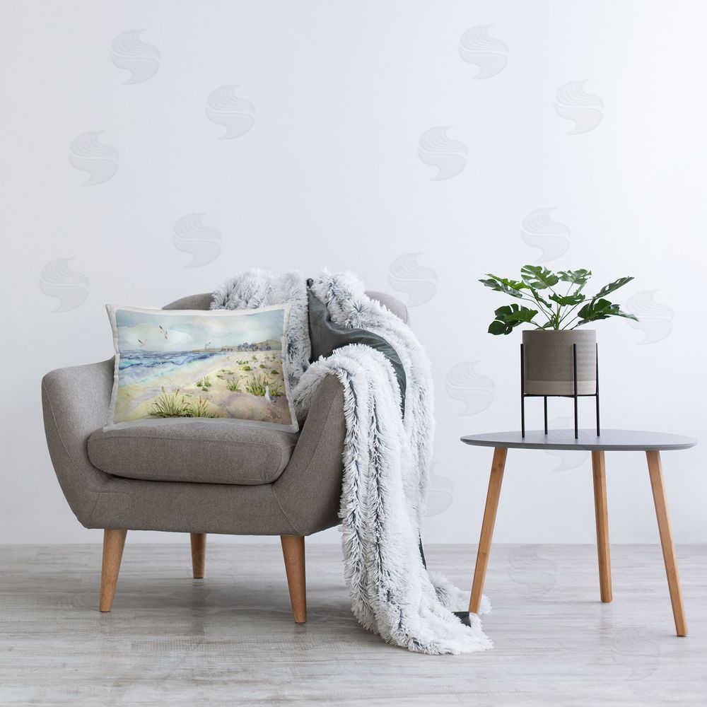 Audrey Jeanne Roberts Seagulls Over Beach Printed Plush Polyester Throw Pillow On Chair