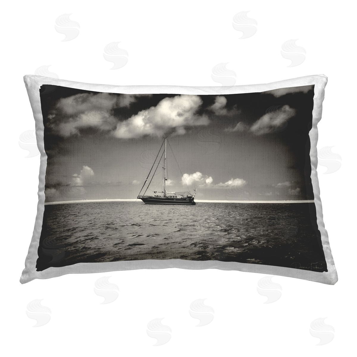 Dennis Frates Clouds Over Big Ship Printed Plush Polyester Throw Pillow