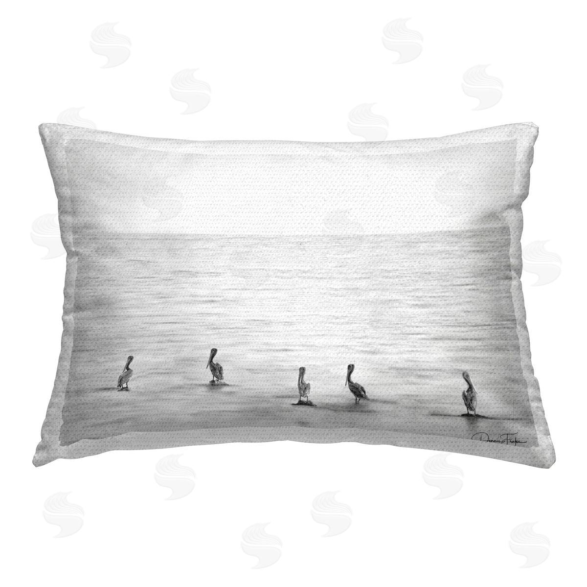 Dennis Frates Pelicans on Shore Outdoor Quick-Dry Polyester Printed Throw Pillow