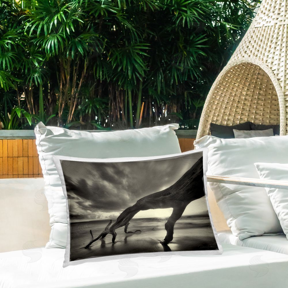 Dennis Frates Tree Trunk on Shore Outdoor Quick-Dry Polyester Printed Throw Pillow in Back Yard