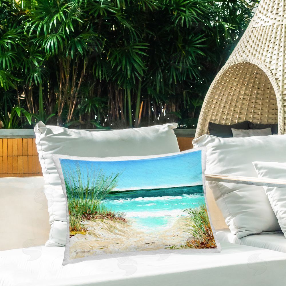 Christine Reichow Tropical Beach View Outdoor Quick-Dry Polyester Printed Throw Pillow in Back Yard