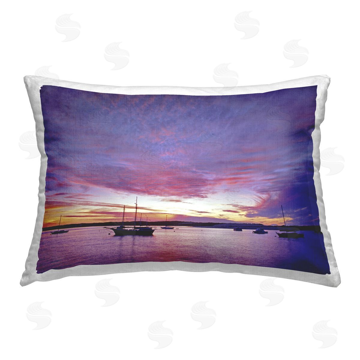 Dennis Frates Distant Boats at Sunset Printed Plush Polyester Throw Pillow