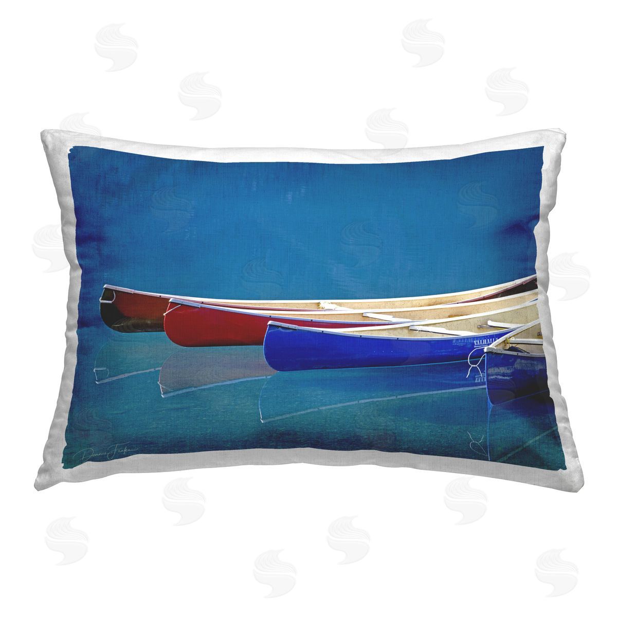 Dennis Frates Various Canoe Boats Printed Plush Polyester Throw Pillow