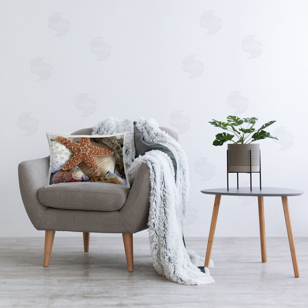 Graffitee Studios Starfish & Shell Stack Printed Plush Polyester Throw Pillow On Chair