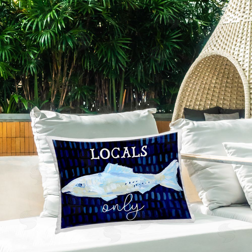 Jetty Home LLC Locals Only with Fish Outdoor Quick-Dry Polyester Printed Throw Pillow in Back Yard