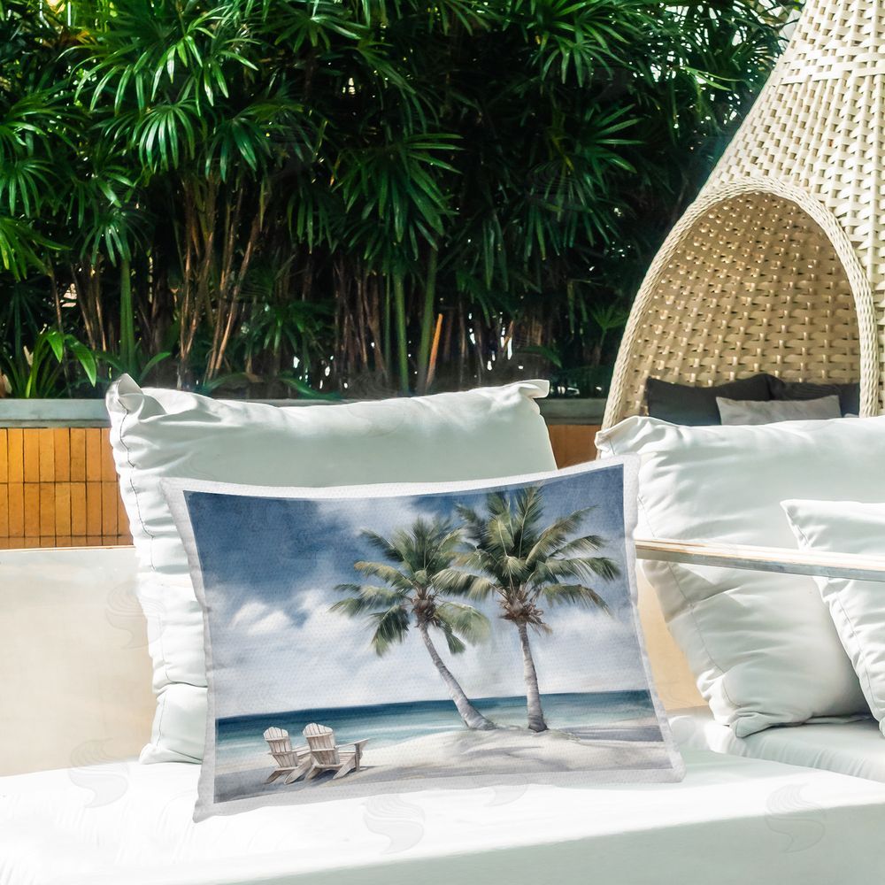 Kim Allen Peaceful Tropical Landscape Outdoor Quick-Dry Polyester Printed Throw Pillow in Back Yard