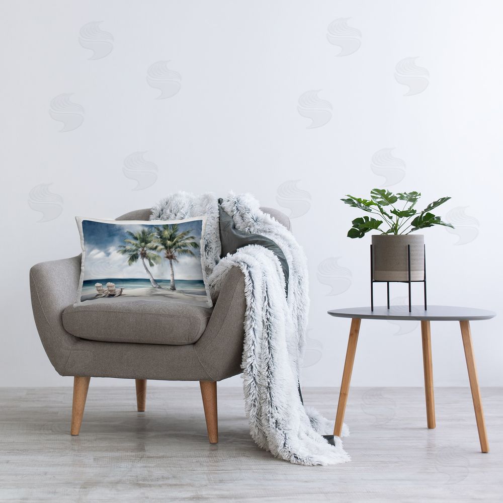 Kim Allen Peaceful Tropical Landscape Printed Plush Polyester Throw Pillow On Chair