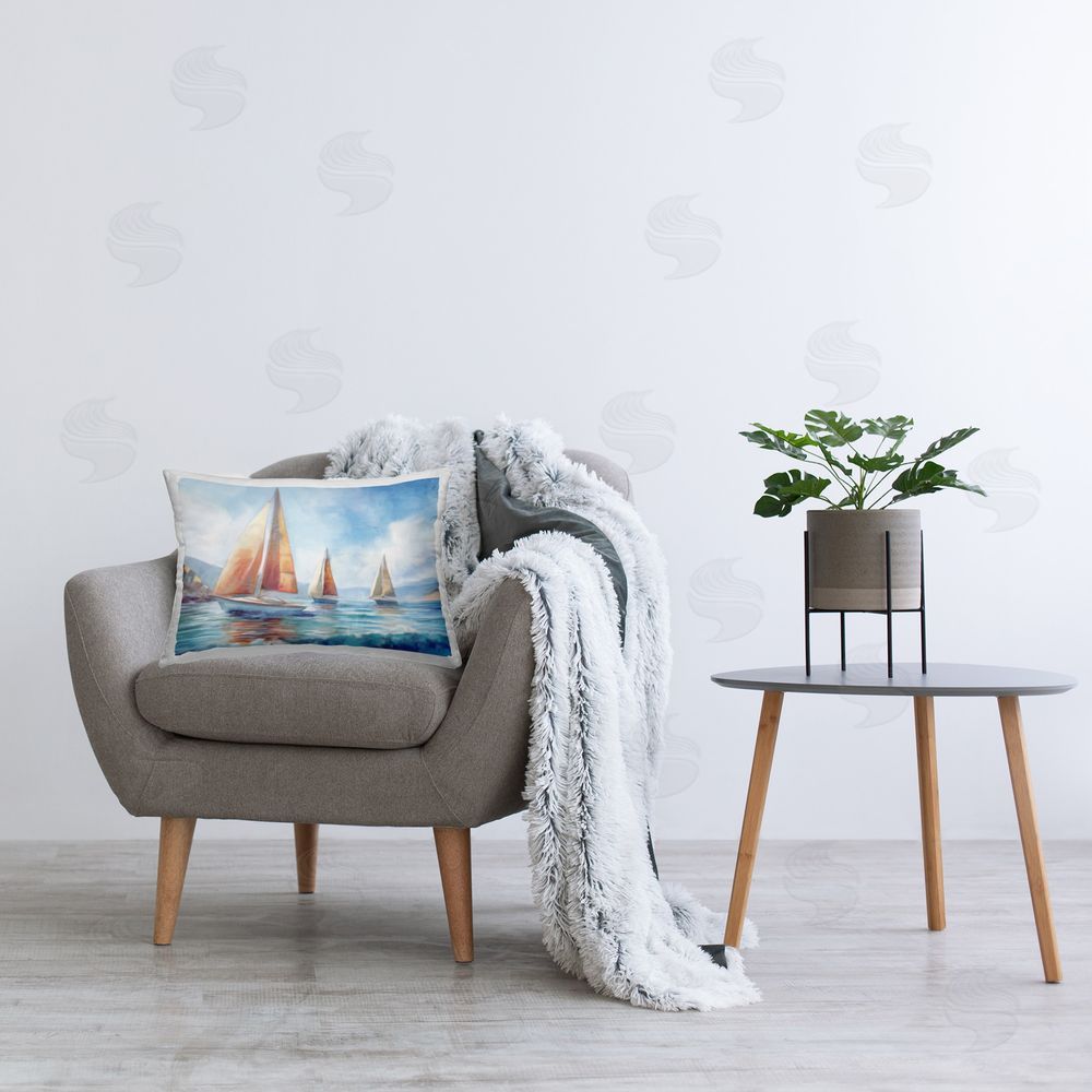 Kim Allen Three Boats Drifting Printed Plush Polyester Throw Pillow On Chair