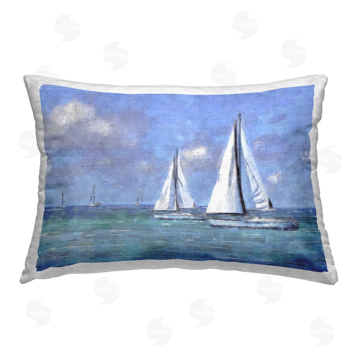 Nina Blue Sailing Day Sailboats Outdoor Quick-Dry Polyester Printed Throw Pillow