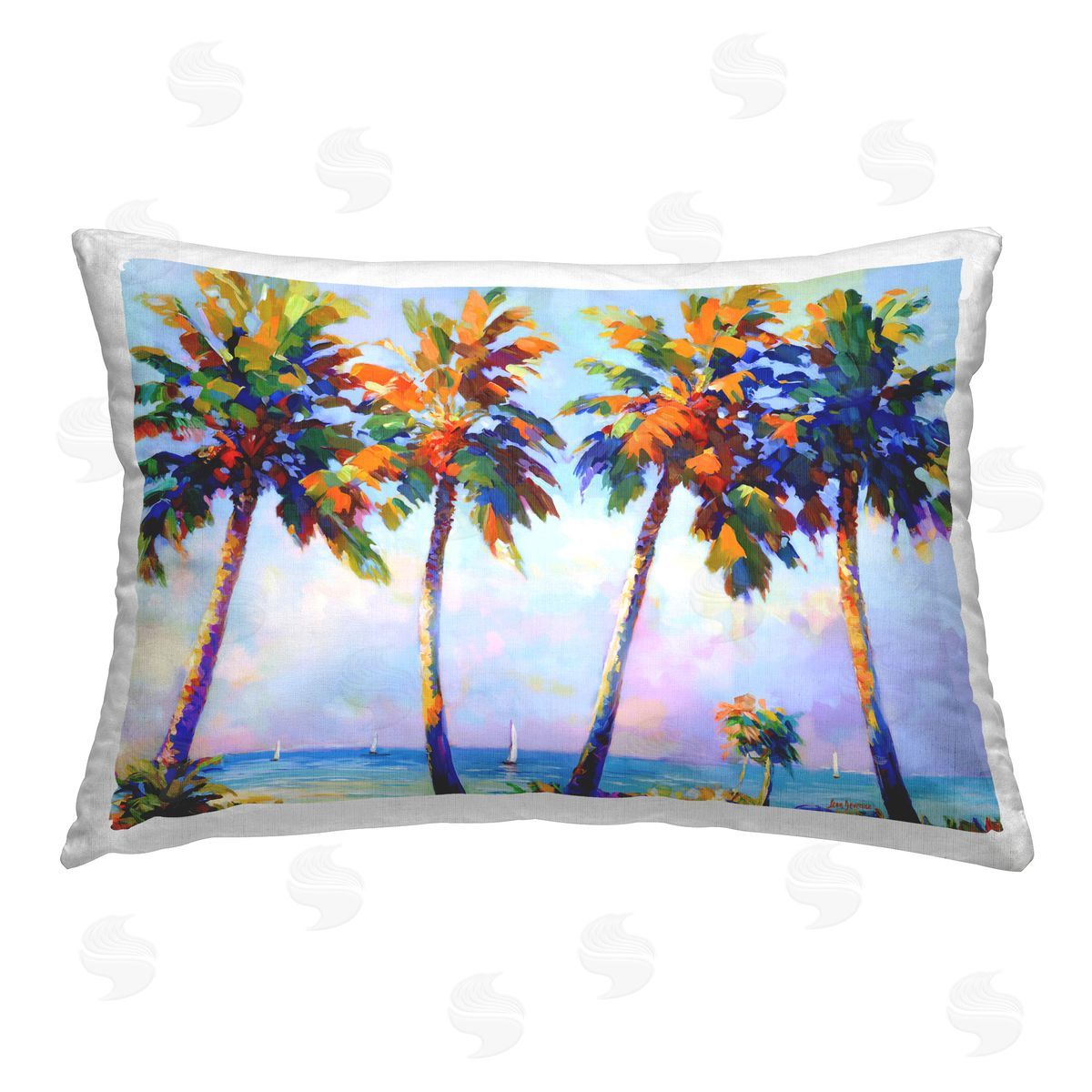 Leon Devenice Palm Trees in Sun Warmth Printed Plush Polyester Throw Pillow