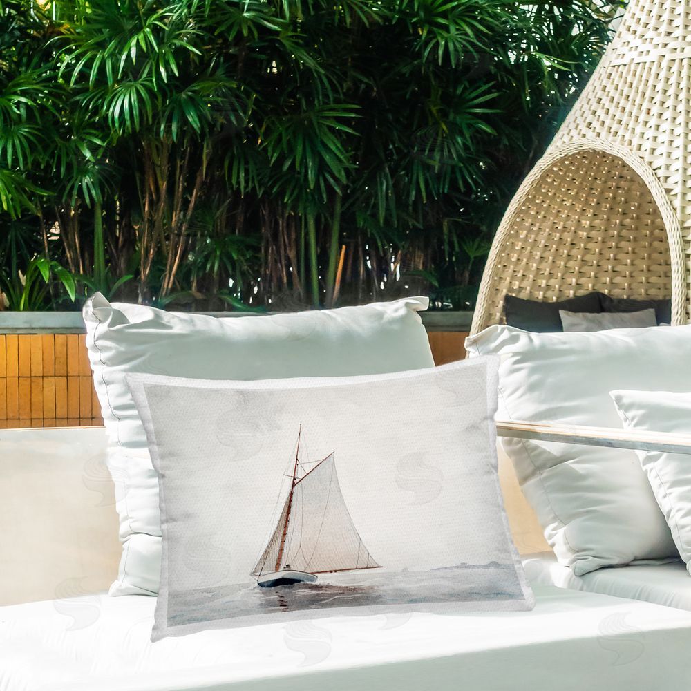 Lettered and Lined Timeless Sea Vessel Outdoor Quick-Dry Polyester Printed Throw Pillow in Back Yard