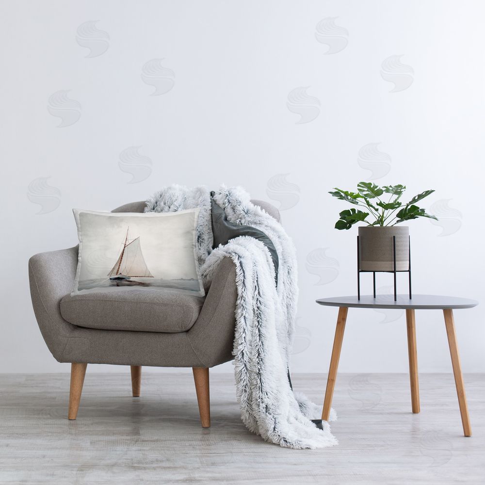 Lettered and Lined Timeless Sea Vessel Printed Plush Polyester Throw Pillow On Chair