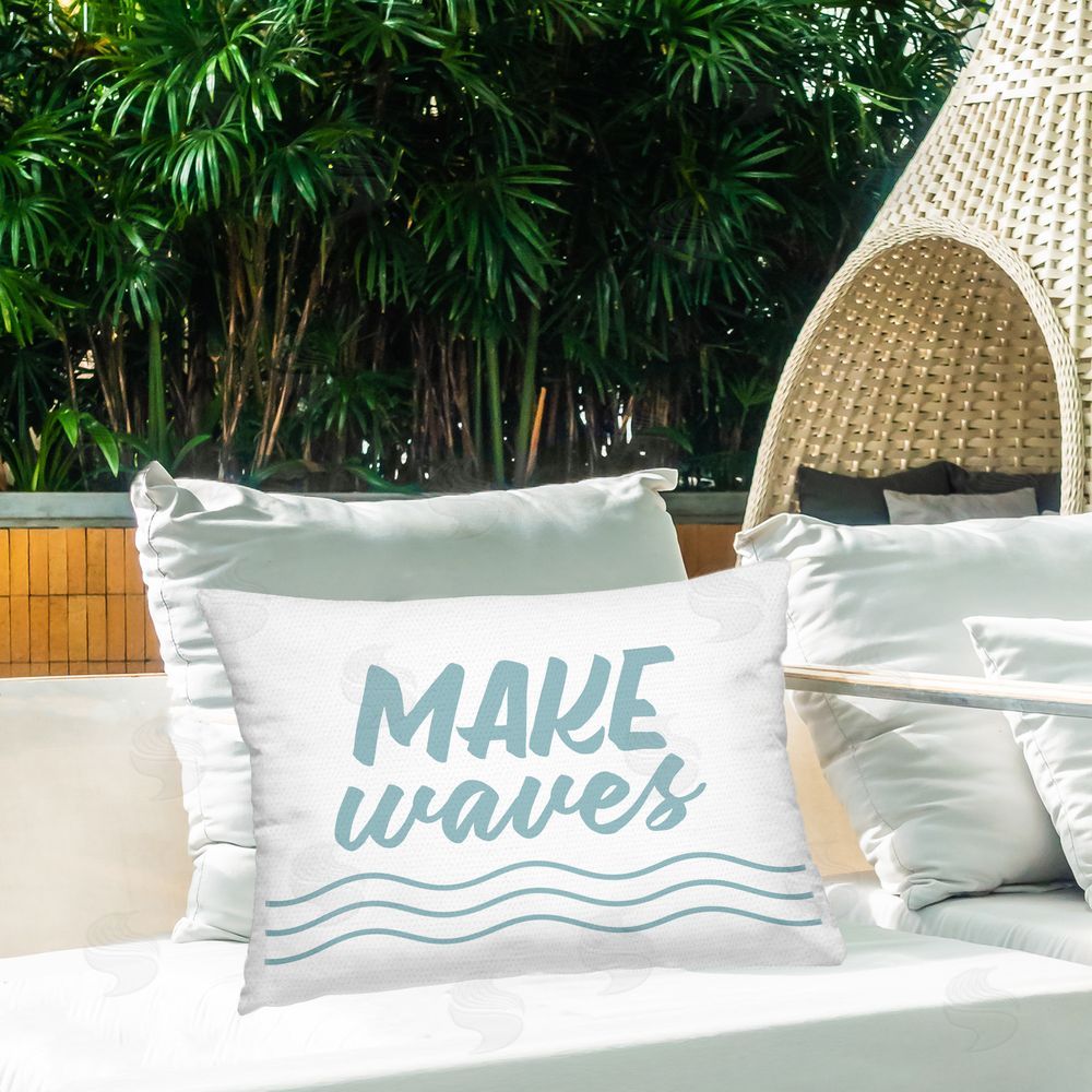 Lettered and Lined Make Waves on White Outdoor Quick-Dry Polyester Printed Throw Pillow in Back Yard