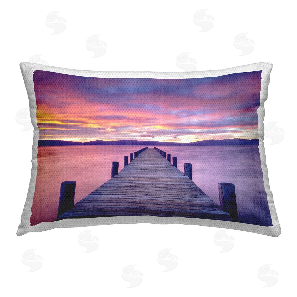 Dennis Frates Purple Sunset Dock Outdoor Quick-Dry Polyester Printed Throw Pillow