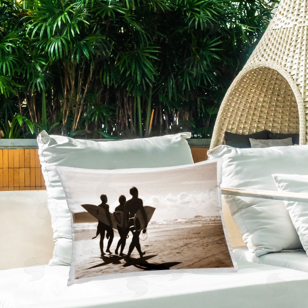 Noah Bay Shadows On Sand Surfers Outdoor Quick-Dry Polyester Printed Throw Pillow in Back Yard