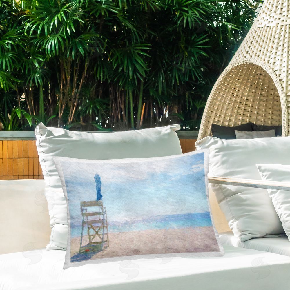 Noah Bay Off Duty Lifeguard Outdoor Quick-Dry Polyester Printed Throw Pillow in Back Yard