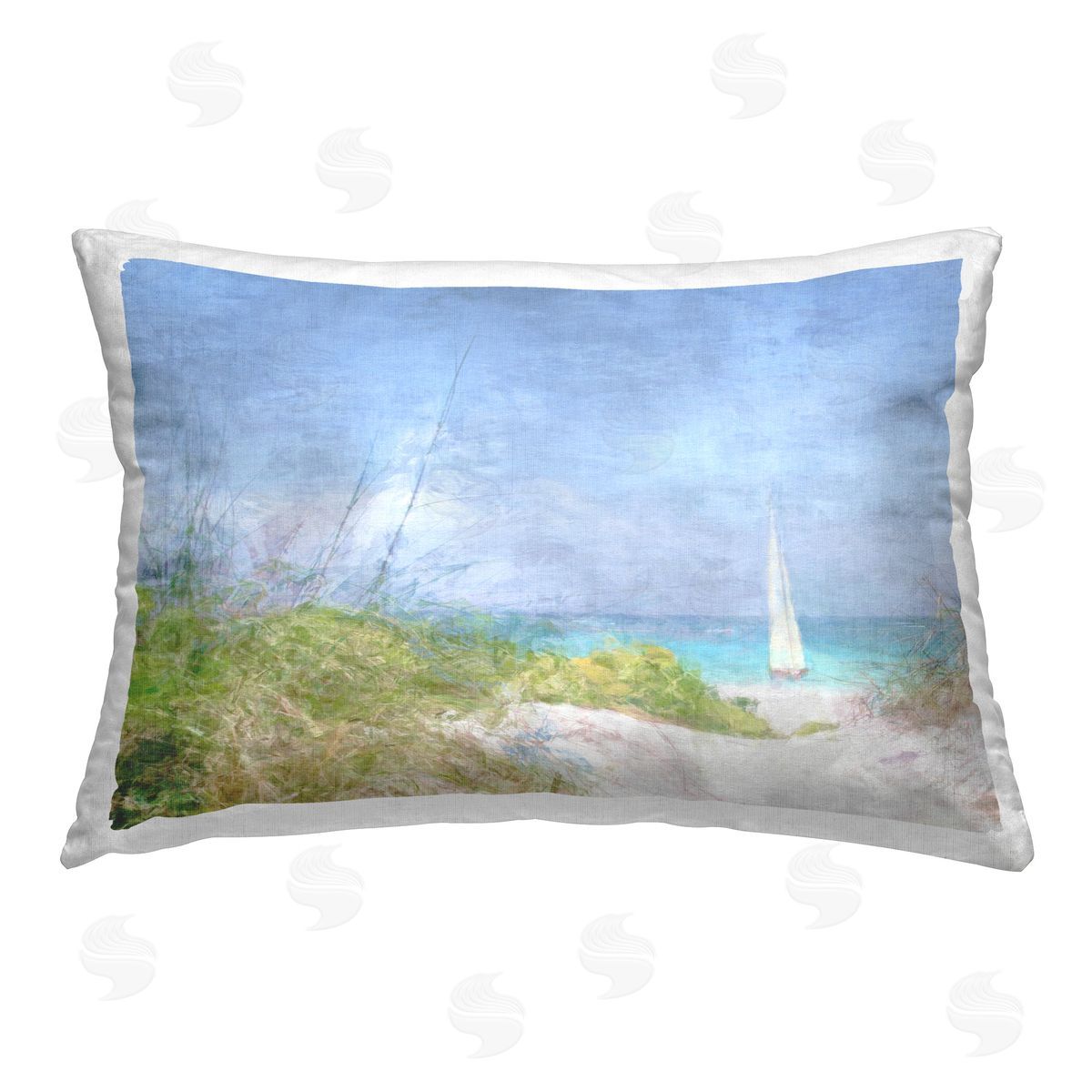 Noah Bay Solitary Yacht Seascape Printed Plush Polyester Throw Pillow