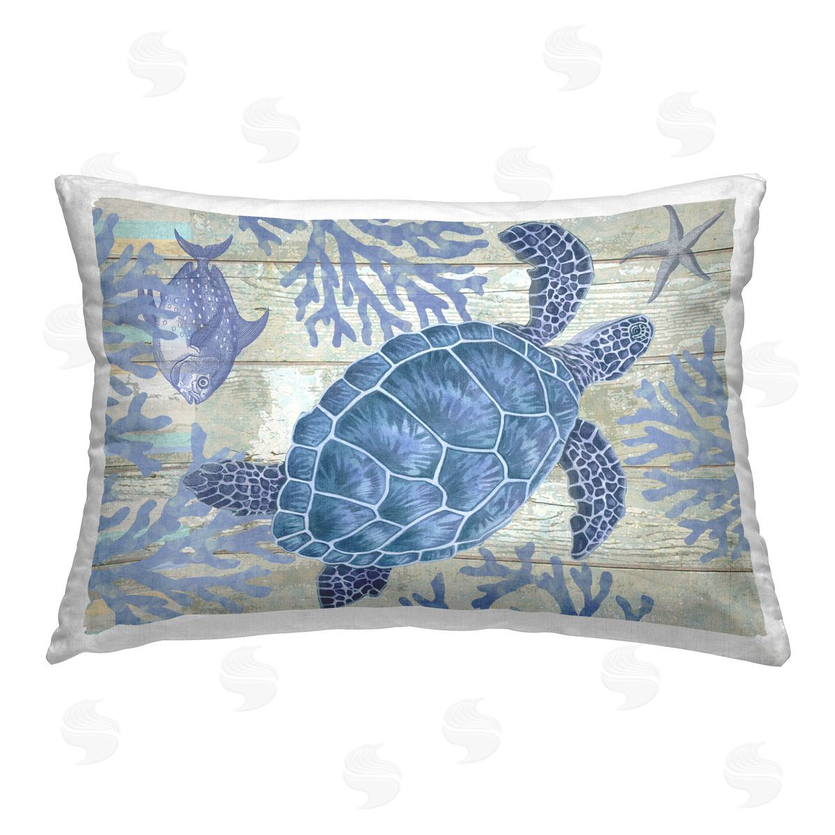 Andrea Tachiera Indigo Cove Turtle Printed Plush Polyester Throw Pillow