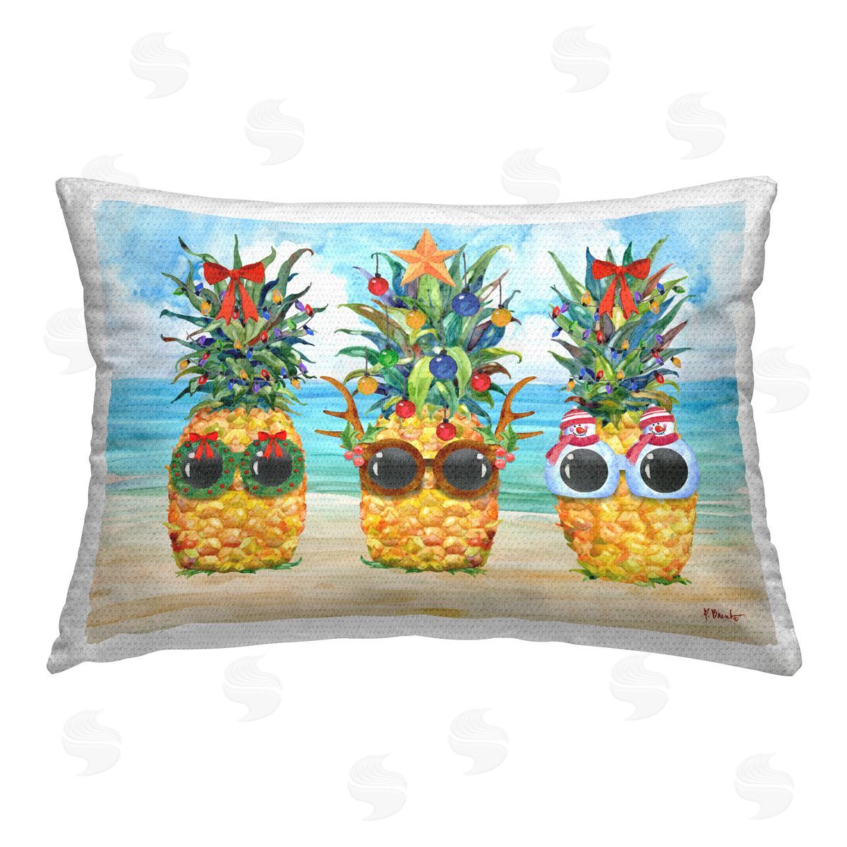 Paul Brent Christmas Cool Pineapples Outdoor Quick-Dry Polyester Printed Throw Pillow
