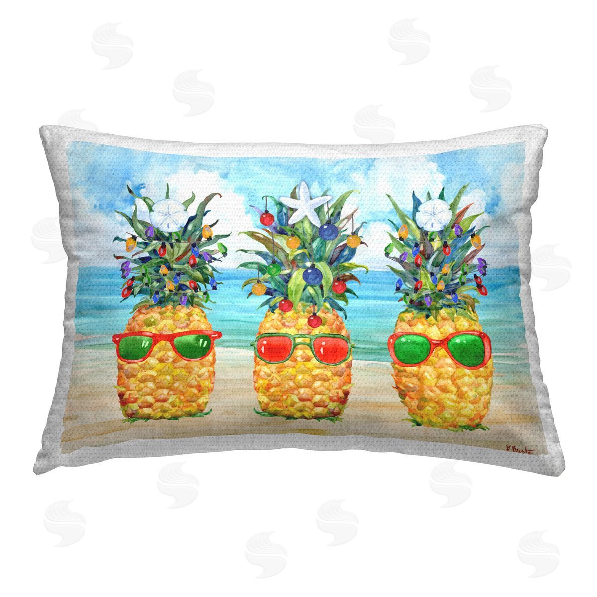 Paul Brent Christmas Themed Pineapples Outdoor Quick-Dry Polyester Printed Throw Pillow