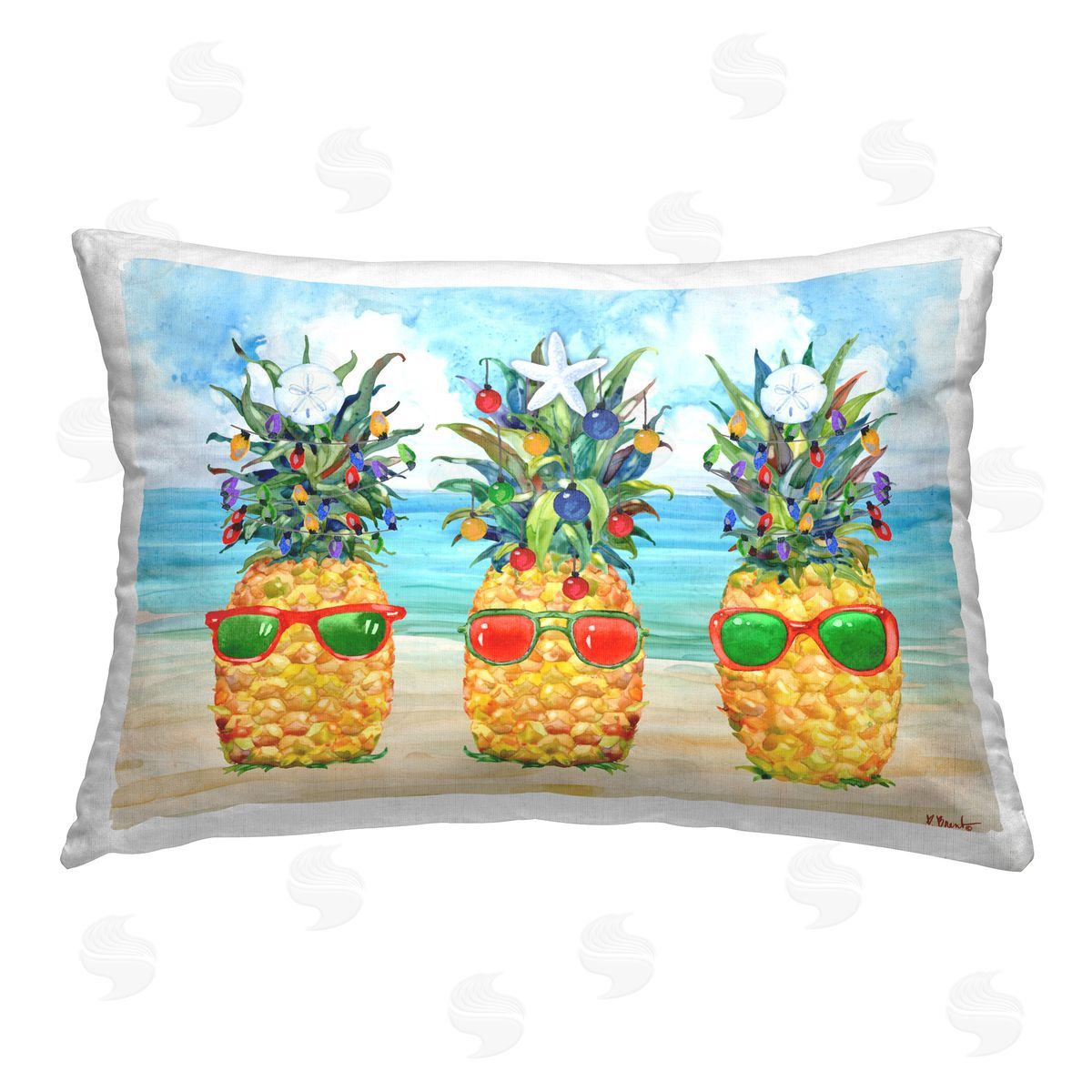 Paul Brent Christmas Themed Pineapples Printed Plush Polyester Throw Pillow