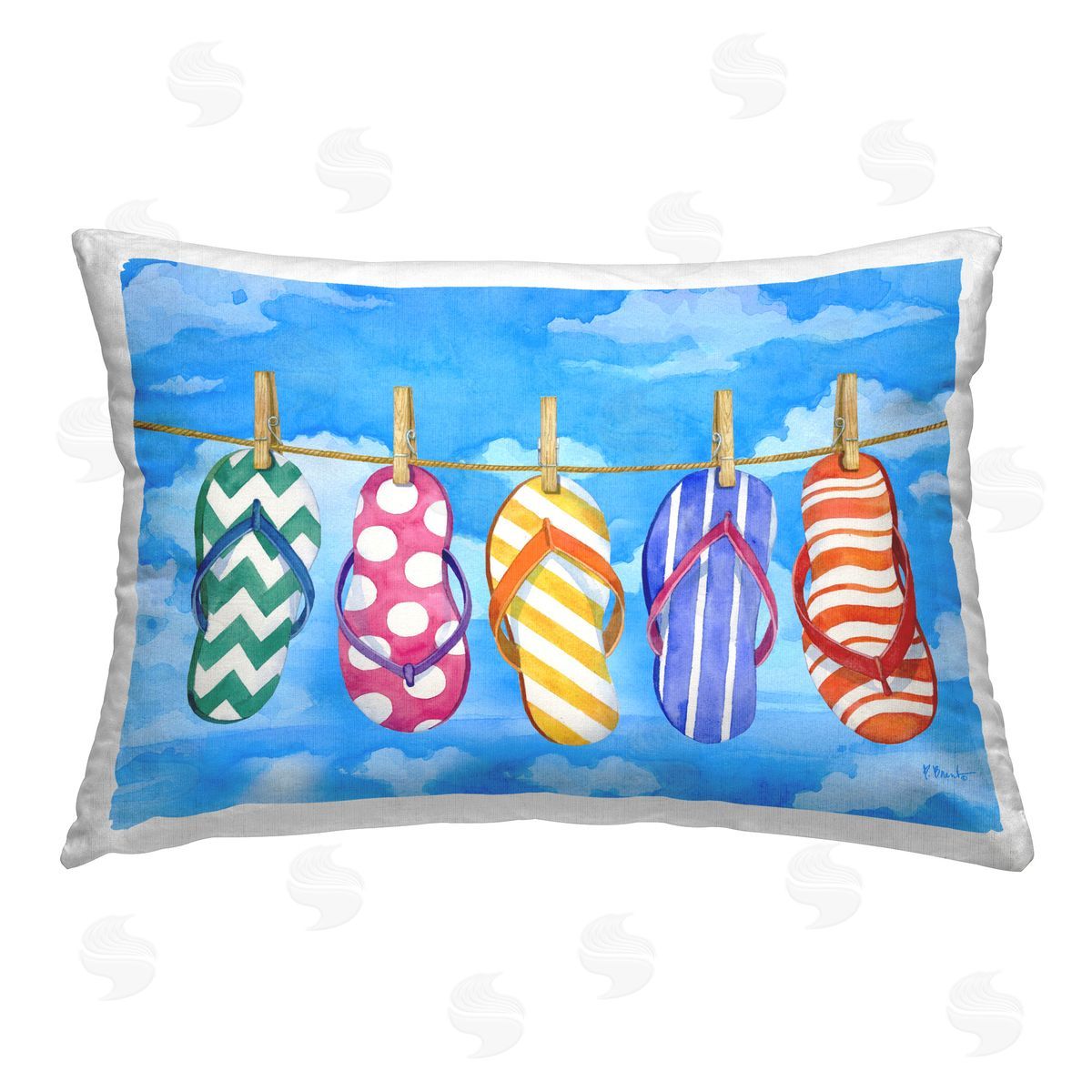 Paul Brent Flip Flops on Clothesline Printed Plush Polyester Throw Pillow