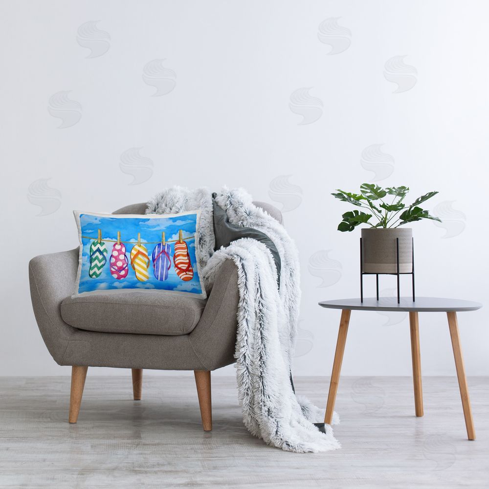 Paul Brent Flip Flops on Clothesline Printed Plush Polyester Throw Pillow On Chair