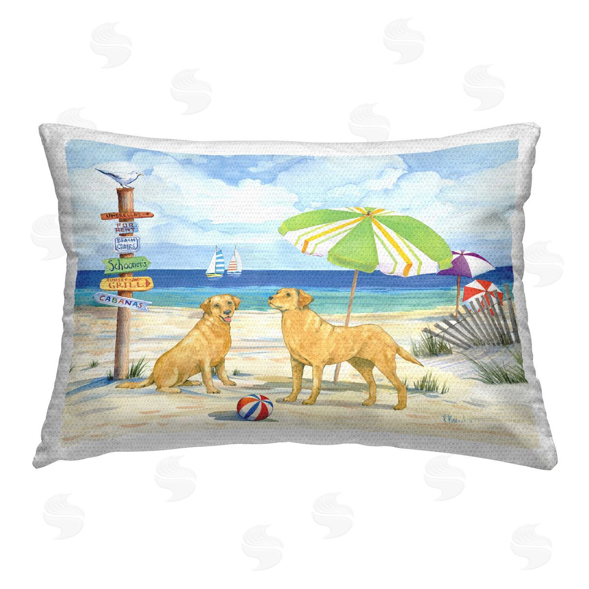 Paul Brent Dog Beach Day Outdoor Quick-Dry Polyester Printed Throw Pillow