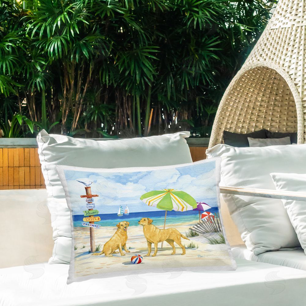 Paul Brent Dog Beach Day Outdoor Quick-Dry Polyester Printed Throw Pillow in Back Yard